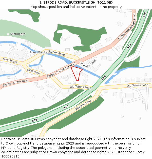 1, STRODE ROAD, BUCKFASTLEIGH, TQ11 0BX: Location map and indicative extent of plot