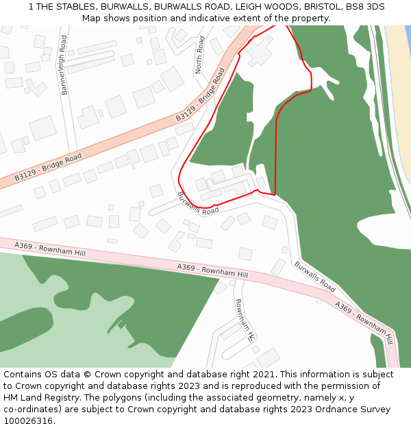 1 THE STABLES, BURWALLS, BURWALLS ROAD, LEIGH WOODS, BRISTOL, BS8 3DS: Location map and indicative extent of plot