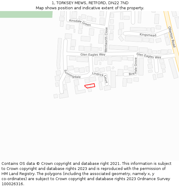 1, TORKSEY MEWS, RETFORD, DN22 7ND: Location map and indicative extent of plot