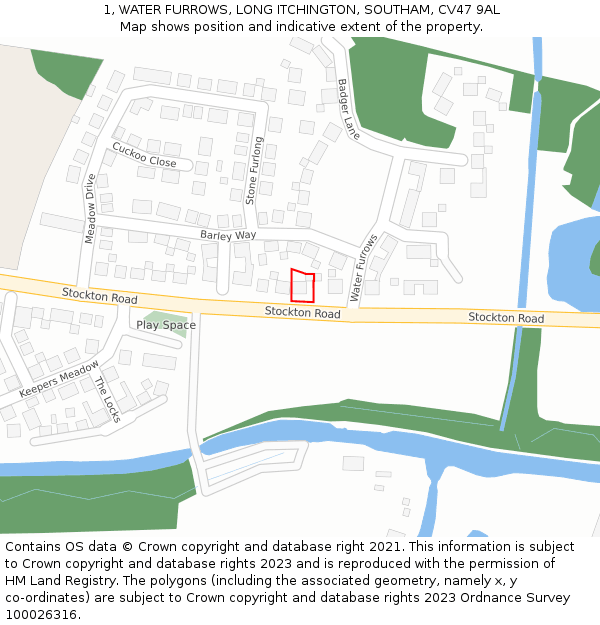 1, WATER FURROWS, LONG ITCHINGTON, SOUTHAM, CV47 9AL: Location map and indicative extent of plot