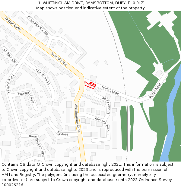 1, WHITTINGHAM DRIVE, RAMSBOTTOM, BURY, BL0 9LZ: Location map and indicative extent of plot