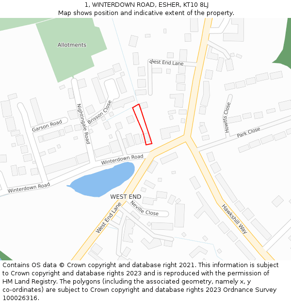 1, WINTERDOWN ROAD, ESHER, KT10 8LJ: Location map and indicative extent of plot