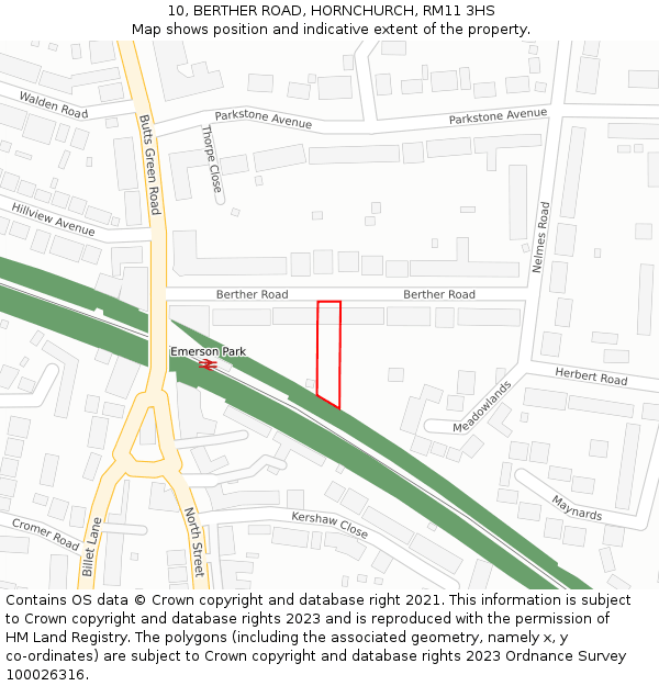 10, BERTHER ROAD, HORNCHURCH, RM11 3HS: Location map and indicative extent of plot
