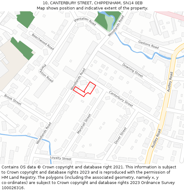 10, CANTERBURY STREET, CHIPPENHAM, SN14 0EB: Location map and indicative extent of plot