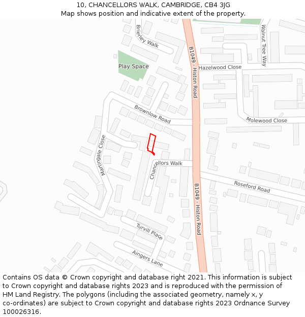 10, CHANCELLORS WALK, CAMBRIDGE, CB4 3JG: Location map and indicative extent of plot