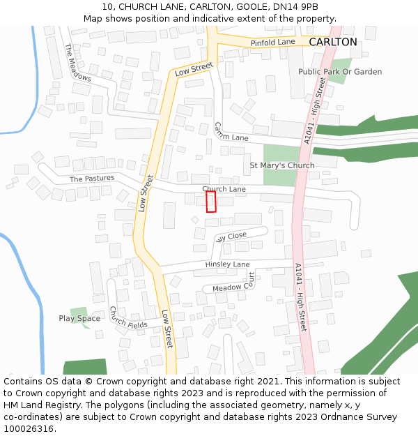 10, CHURCH LANE, CARLTON, GOOLE, DN14 9PB: Location map and indicative extent of plot