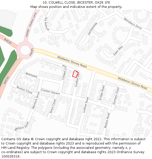 10, COLWELL CLOSE, BICESTER, OX26 1FE: Location map and indicative extent of plot