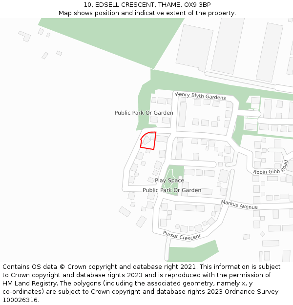 10, EDSELL CRESCENT, THAME, OX9 3BP: Location map and indicative extent of plot