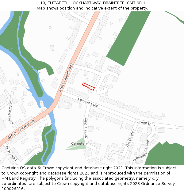 10, ELIZABETH LOCKHART WAY, BRAINTREE, CM7 9RH: Location map and indicative extent of plot