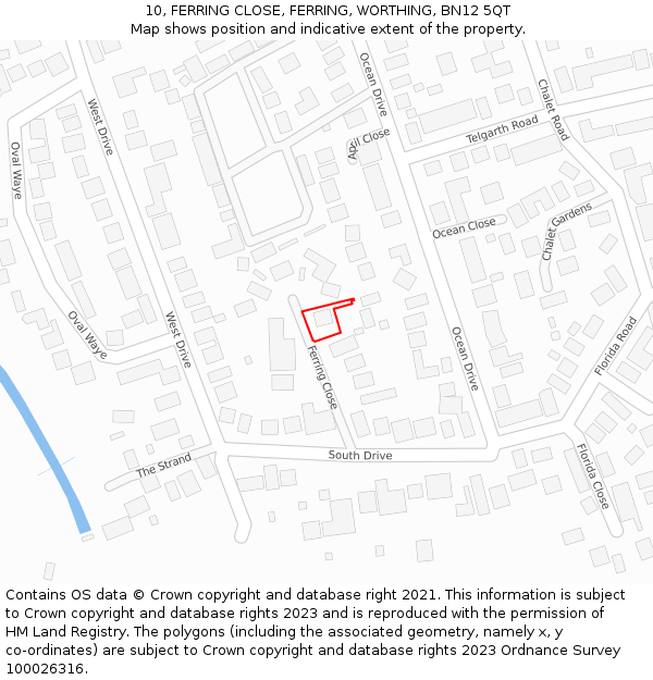 10, FERRING CLOSE, FERRING, WORTHING, BN12 5QT: Location map and indicative extent of plot