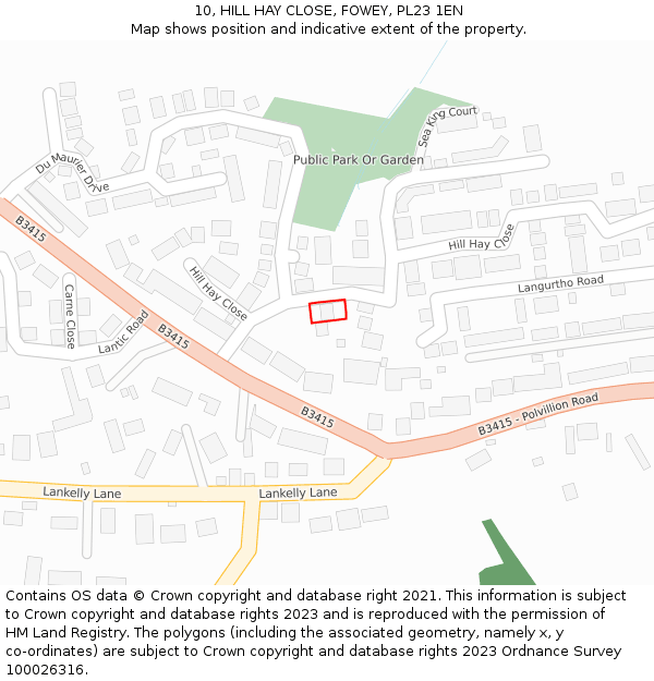10, HILL HAY CLOSE, FOWEY, PL23 1EN: Location map and indicative extent of plot