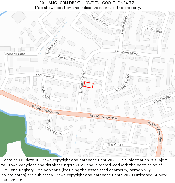 10, LANGHORN DRIVE, HOWDEN, GOOLE, DN14 7ZL: Location map and indicative extent of plot