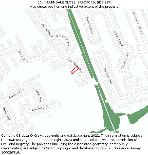 10, MARTINDALE CLOSE, BRADFORD, BD2 3SR: Location map and indicative extent of plot