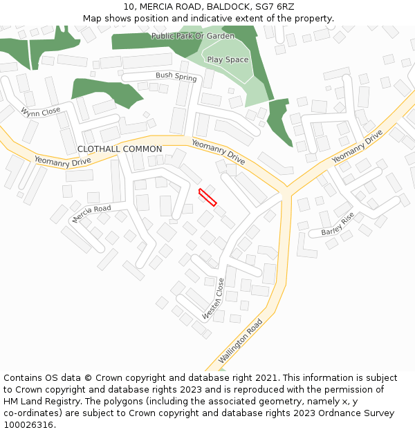 10, MERCIA ROAD, BALDOCK, SG7 6RZ: Location map and indicative extent of plot