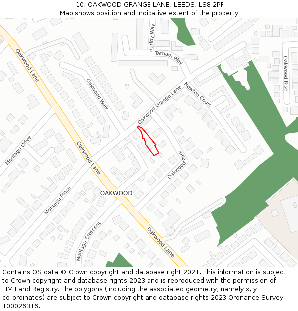 10, OAKWOOD GRANGE LANE, LEEDS, LS8 2PF: Location map and indicative extent of plot