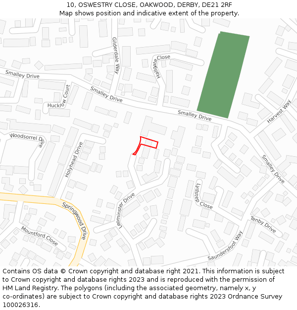 10, OSWESTRY CLOSE, OAKWOOD, DERBY, DE21 2RF: Location map and indicative extent of plot