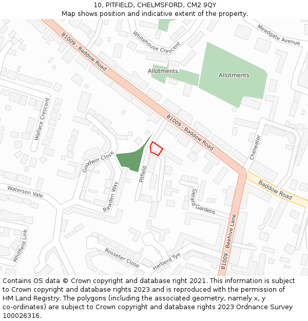 10, PITFIELD, CHELMSFORD, CM2 9QY: Location map and indicative extent of plot