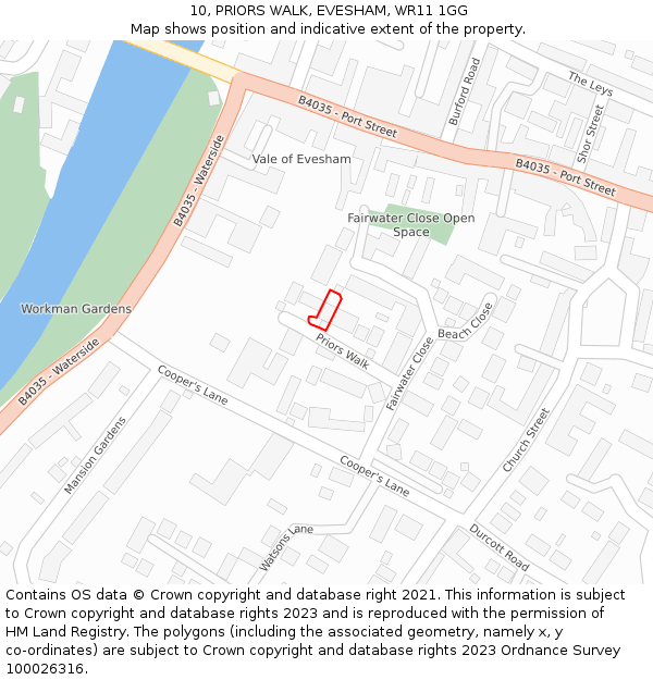 10, PRIORS WALK, EVESHAM, WR11 1GG: Location map and indicative extent of plot