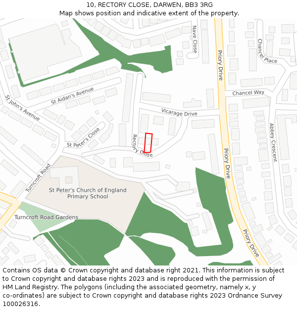 10, RECTORY CLOSE, DARWEN, BB3 3RG: Location map and indicative extent of plot
