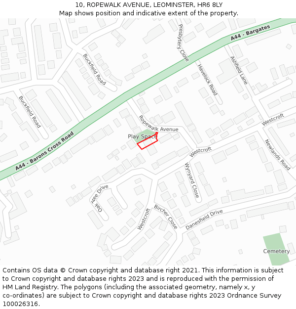 10, ROPEWALK AVENUE, LEOMINSTER, HR6 8LY: Location map and indicative extent of plot