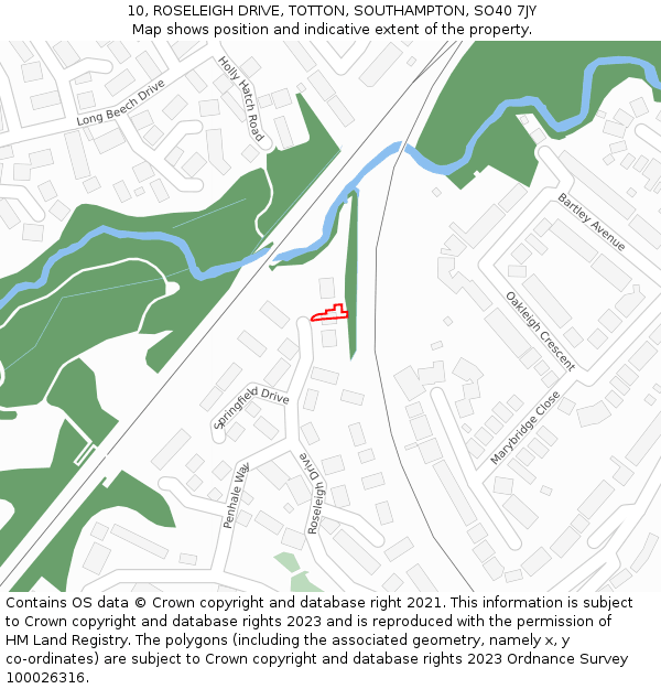 10, ROSELEIGH DRIVE, TOTTON, SOUTHAMPTON, SO40 7JY: Location map and indicative extent of plot