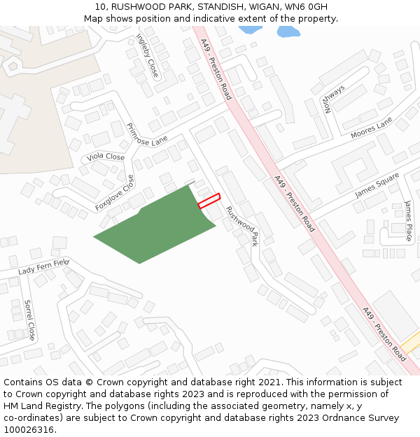 10, RUSHWOOD PARK, STANDISH, WIGAN, WN6 0GH: Location map and indicative extent of plot