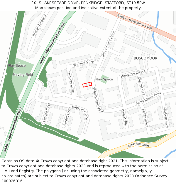 10, SHAKESPEARE DRIVE, PENKRIDGE, STAFFORD, ST19 5PW: Location map and indicative extent of plot
