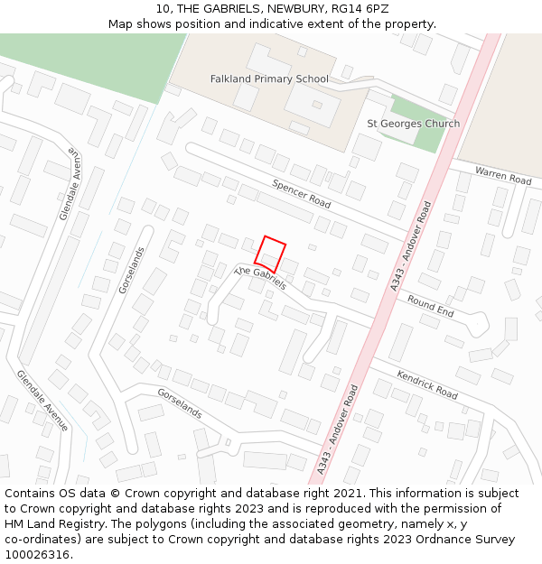 10, THE GABRIELS, NEWBURY, RG14 6PZ: Location map and indicative extent of plot
