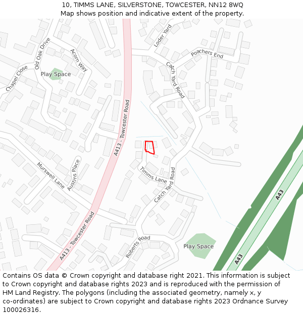 10, TIMMS LANE, SILVERSTONE, TOWCESTER, NN12 8WQ: Location map and indicative extent of plot