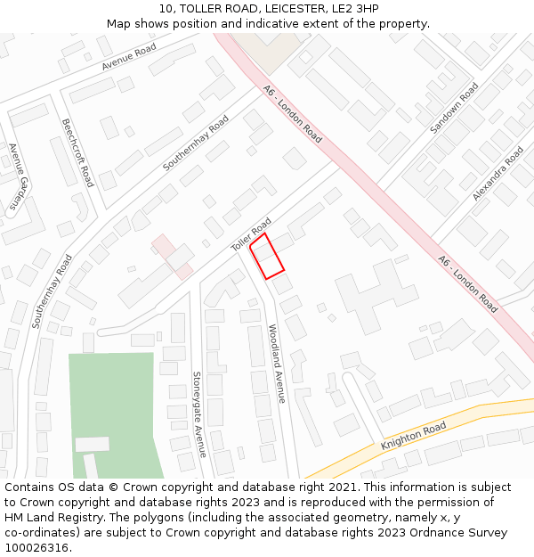 10, TOLLER ROAD, LEICESTER, LE2 3HP: Location map and indicative extent of plot