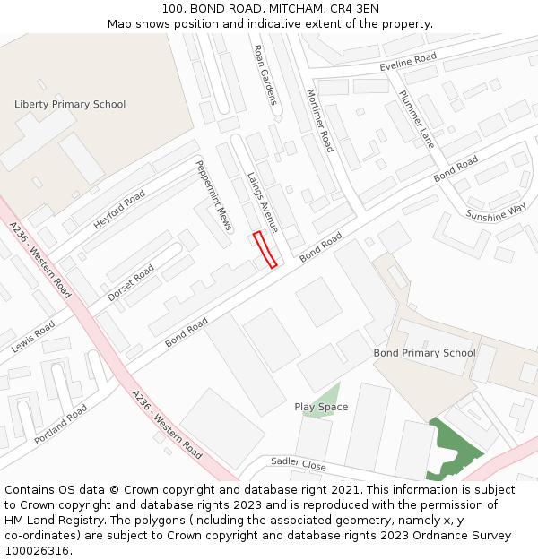 100, BOND ROAD, MITCHAM, CR4 3EN: Location map and indicative extent of plot