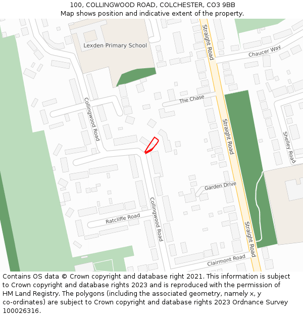 100, COLLINGWOOD ROAD, COLCHESTER, CO3 9BB: Location map and indicative extent of plot