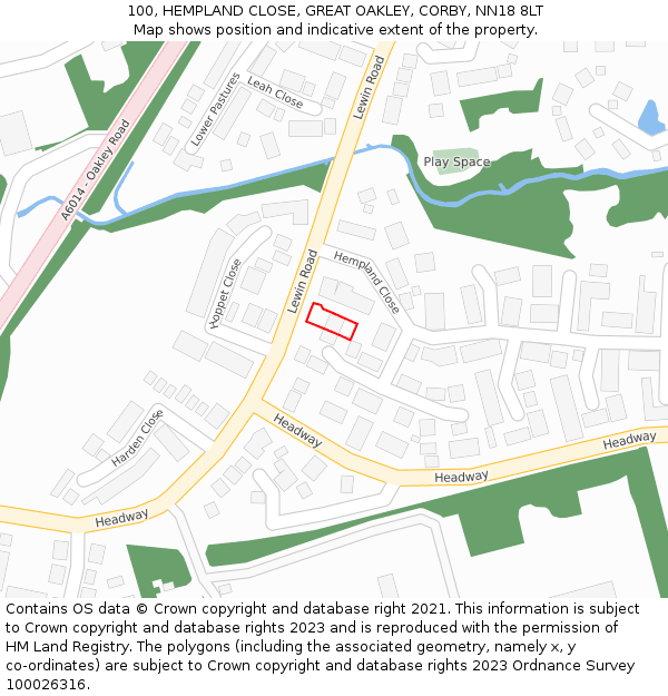 100, HEMPLAND CLOSE, GREAT OAKLEY, CORBY, NN18 8LT: Location map and indicative extent of plot