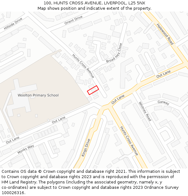100, HUNTS CROSS AVENUE, LIVERPOOL, L25 5NX: Location map and indicative extent of plot