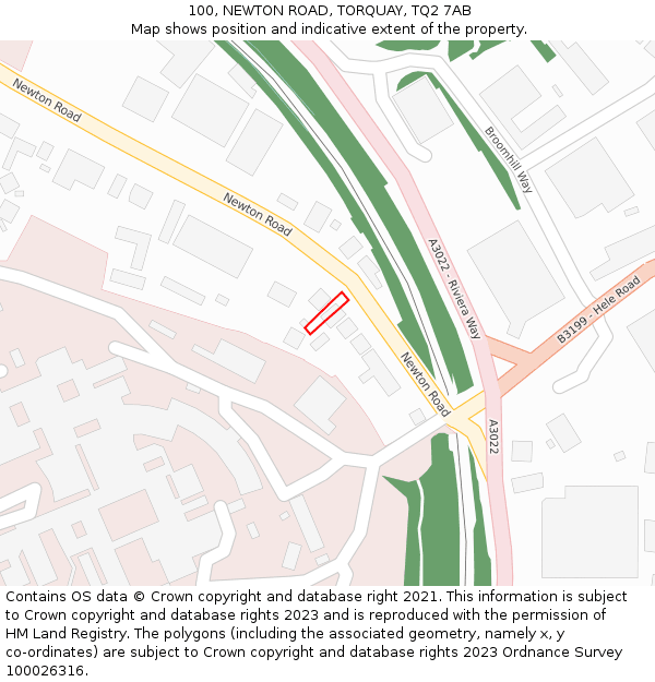 100, NEWTON ROAD, TORQUAY, TQ2 7AB: Location map and indicative extent of plot