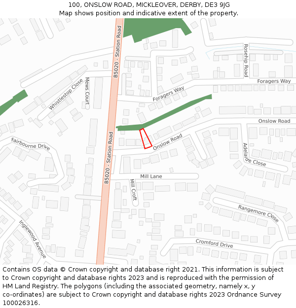 100, ONSLOW ROAD, MICKLEOVER, DERBY, DE3 9JG: Location map and indicative extent of plot