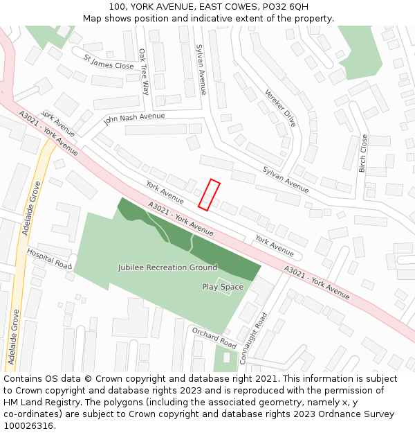 100, YORK AVENUE, EAST COWES, PO32 6QH: Location map and indicative extent of plot
