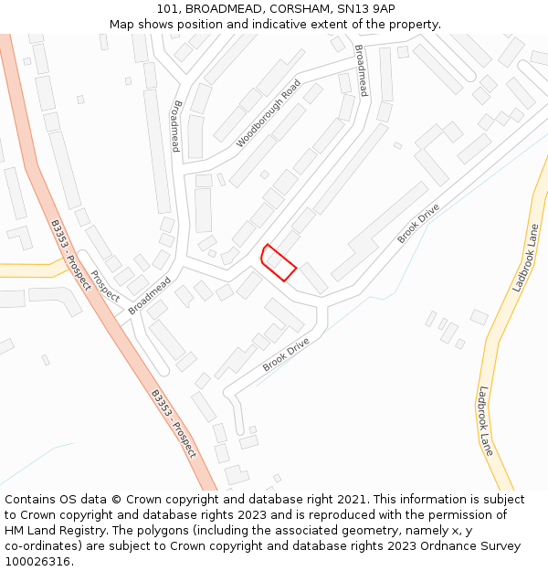 101, BROADMEAD, CORSHAM, SN13 9AP: Location map and indicative extent of plot