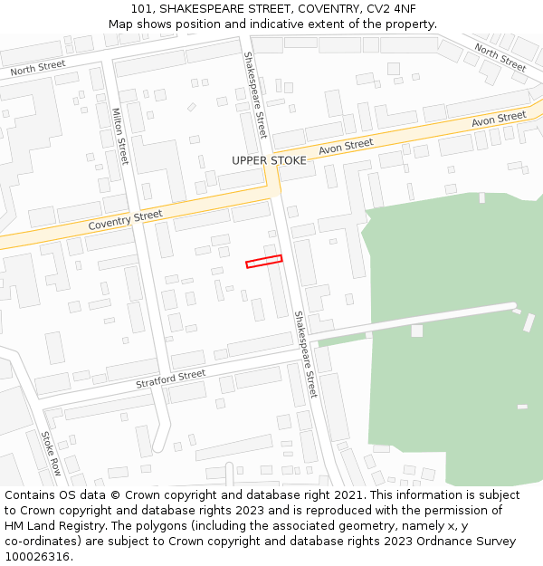 101, SHAKESPEARE STREET, COVENTRY, CV2 4NF: Location map and indicative extent of plot