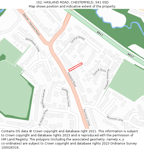 102, HASLAND ROAD, CHESTERFIELD, S41 0SD: Location map and indicative extent of plot