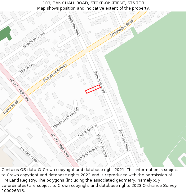 103, BANK HALL ROAD, STOKE-ON-TRENT, ST6 7DR: Location map and indicative extent of plot