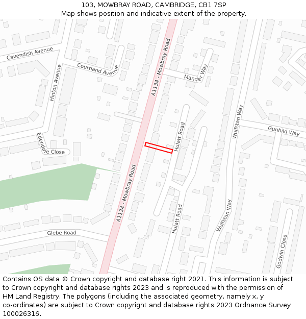 103, MOWBRAY ROAD, CAMBRIDGE, CB1 7SP: Location map and indicative extent of plot