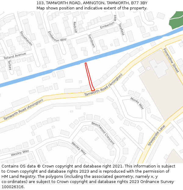 103, TAMWORTH ROAD, AMINGTON, TAMWORTH, B77 3BY: Location map and indicative extent of plot