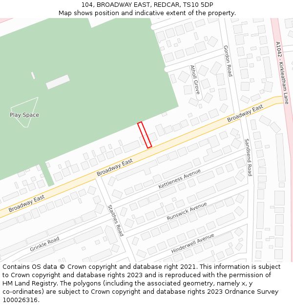 104, BROADWAY EAST, REDCAR, TS10 5DP: Location map and indicative extent of plot