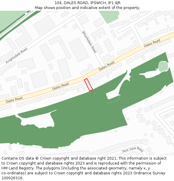 104, DALES ROAD, IPSWICH, IP1 4JR: Location map and indicative extent of plot
