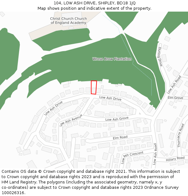 104, LOW ASH DRIVE, SHIPLEY, BD18 1JQ: Location map and indicative extent of plot