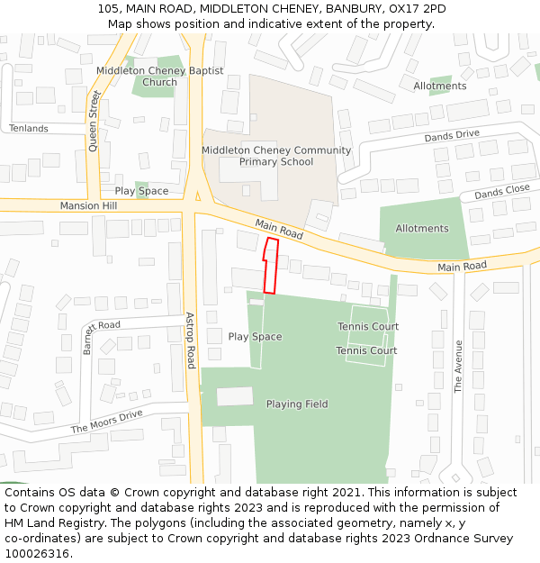 105, MAIN ROAD, MIDDLETON CHENEY, BANBURY, OX17 2PD: Location map and indicative extent of plot