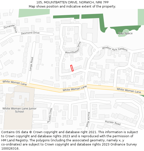 105, MOUNTBATTEN DRIVE, NORWICH, NR6 7PP: Location map and indicative extent of plot