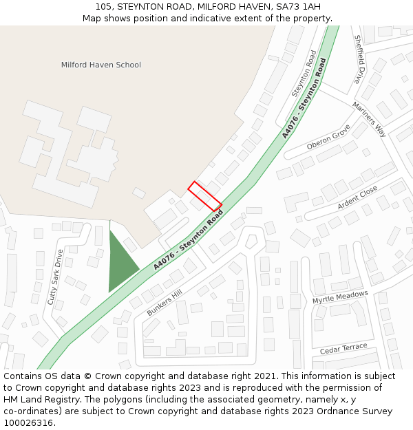105, STEYNTON ROAD, MILFORD HAVEN, SA73 1AH: Location map and indicative extent of plot