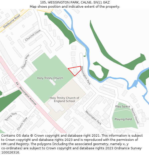 105, WESSINGTON PARK, CALNE, SN11 0AZ: Location map and indicative extent of plot